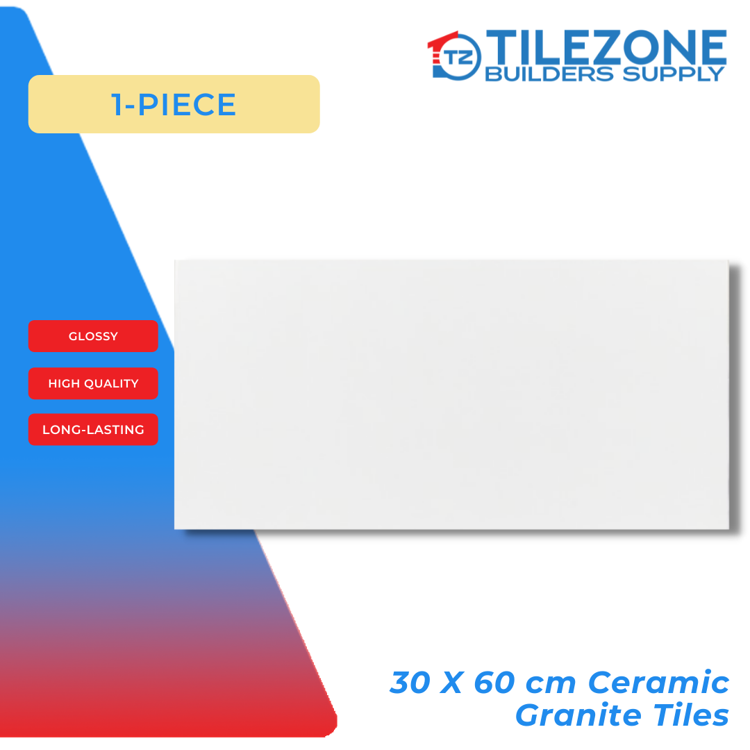 Fossi Ceramic Tiles 30x60 cm (1 pc.) Ceramic Tiles for wall or floor interior and outdoor installation for home and commercial use - Plain White